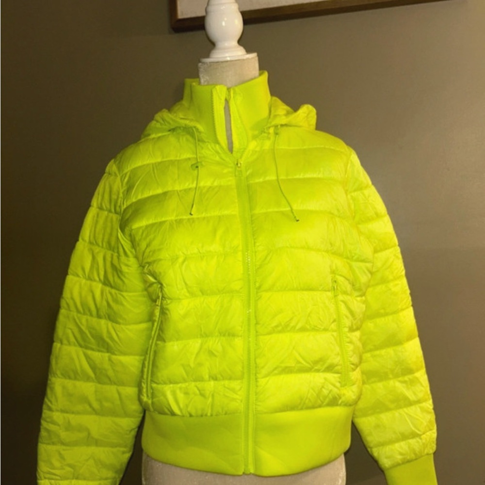 Zara Neon Yellow Hooded Puffa Jacket